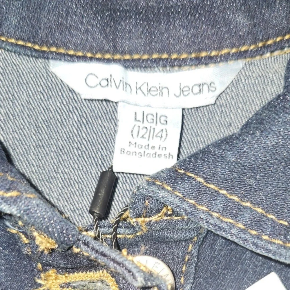 Calvin Klein Jeans Kids Denim Jacket Blue‎ Classic Trucker Style Size L 12 14